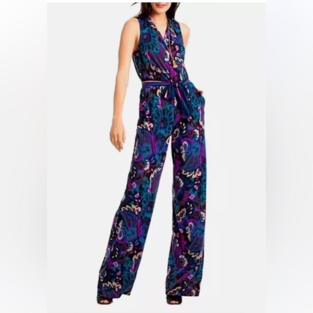 Trina Turk Floral Sleeveless Crossover V-Neck Jumpsuit Size S